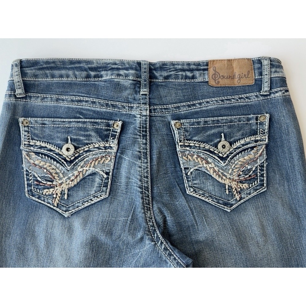 Soundgirl Women's Juniors 15 Blue Medium Wash Skinny Jeans Stretch Embroidered - Picture 3 of 10